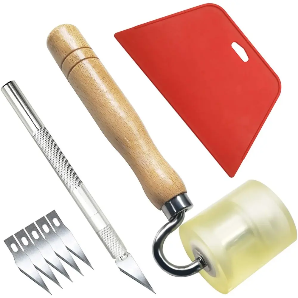 8Pcs/Set Wallpaper Smoothing Tool,Including Seam Roller,Red Squeegee Tool,30° Wallpaper Knife with 5 Blades for Wallpaper,Contact Paper,Peel and Stick and Many More Vinyl/Paper Applications,Hand Tools Kits