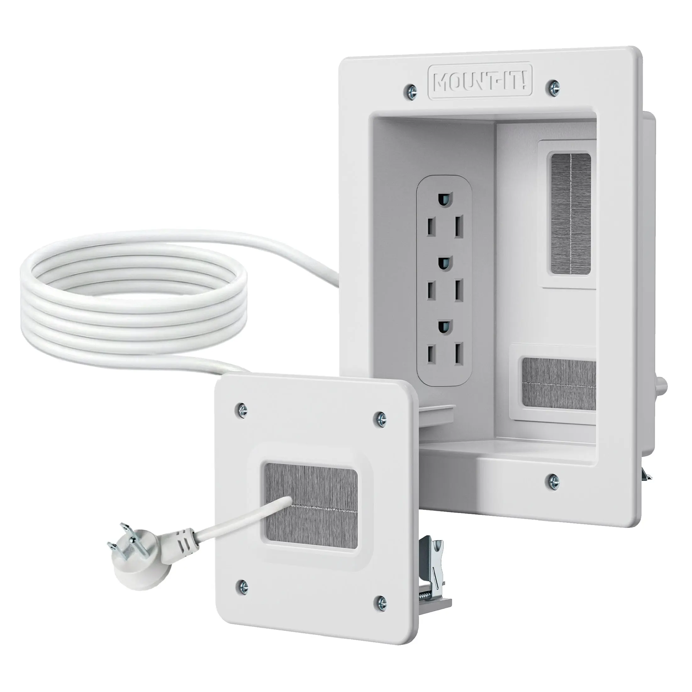 Mount-It! Indoor In-Wall TV Cable Concealer Kit with Recessed Wall Outlet Extender - Triple Power Socket Expander, 9ft Cord, Socket Holder, Hand Saw, Tools and Gadgets for Cleaner Sleeker TV Installations
