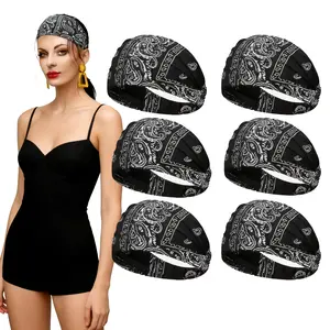 6count Headbands Paisley Bandanas Head Bands Sweat Band Hair Wrap Headwrap Fashion Boho Wide Thick Workout Yoga Elastic Headbands Mens Cooling Running Sports Headband Sweatbands for Women and Men