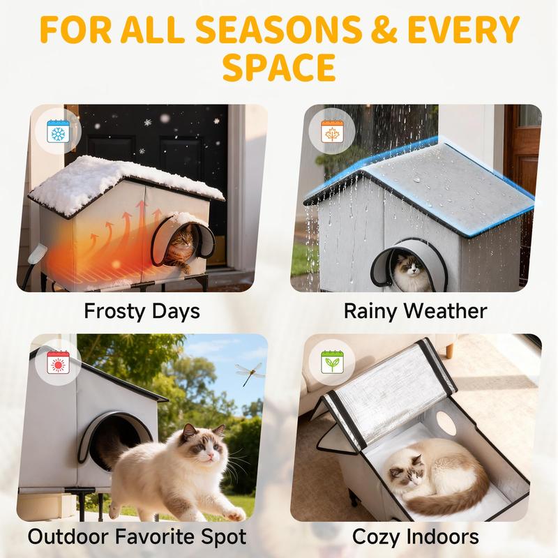 Heated Outdoor Cat House 100% Weatherproof Cat Shelter for Winter, Durable and Warm Cat Houses for Outdoor Cats, Ideal for Feral, Stray, and Barn Cats