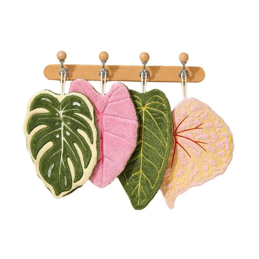 4PCS Unique Tropical Leaf Pattern Design Coral Fleece Hand Towels - Soft, Thick, Absorbent, Quick-Drying 15-30cm Hanging Towels for Kitchen Bathroom Use, Housewarming Gift, Everyday Household Needs