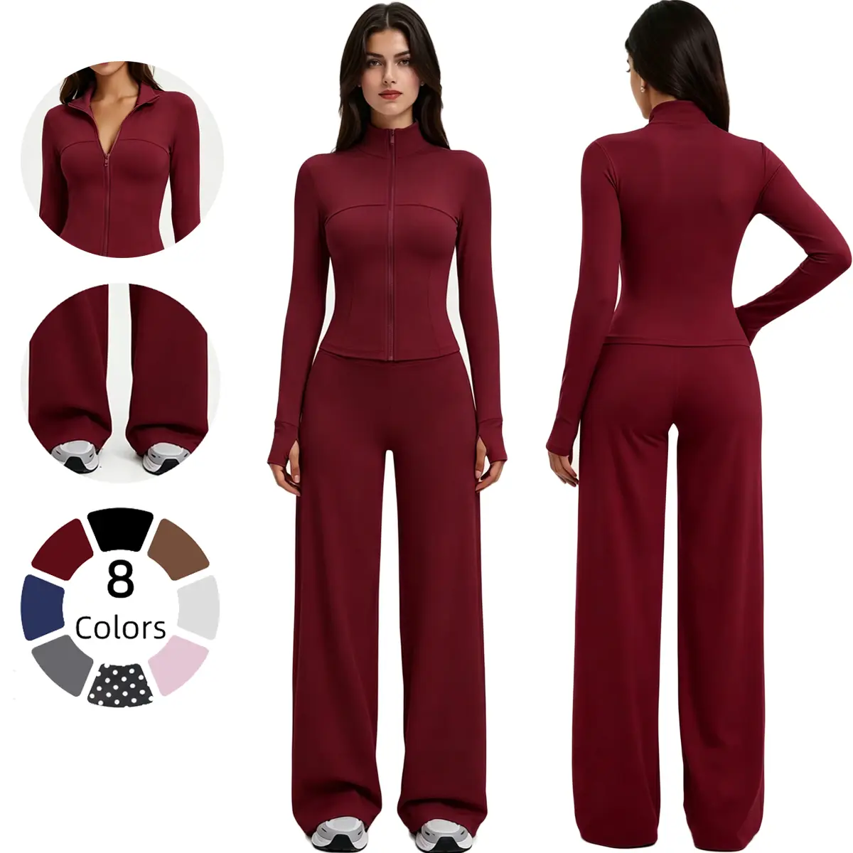 Women's 2-Piece Sportswear Set - Compression Zip-Up Jacket, Butt-Lifting Wide-Leg Active Jogger Leggings, Female Gym Clothes for Yoga, Gym Workouts, Two Piece Set Workout Outfits Workout Athletic Wear Yoga Pants Tracksuit
