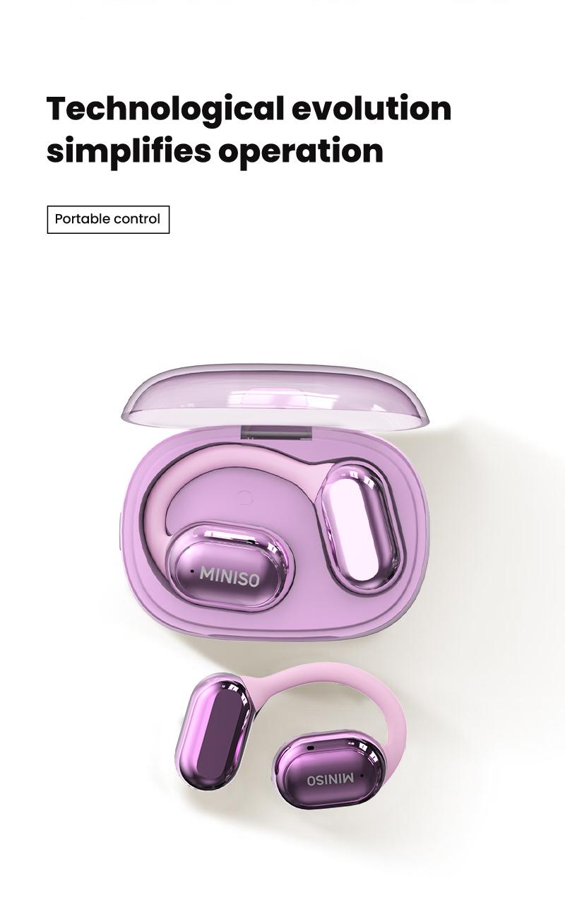Miniso X39 True Wireless Open Ear Headphones , Bluetooth 5.4 Long Battery Time Earbuds , HiFi Sound Over Ear Headphones