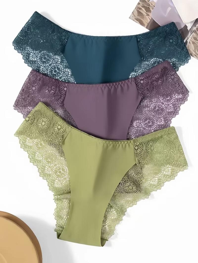 Women's Contrast Lace Panty, Soft Comfy Breathable Knicker for Daily Wear, Underwear for All Seasons floral design lingerie collection sexy bikini Multicolor Comfort Stretch womenswear