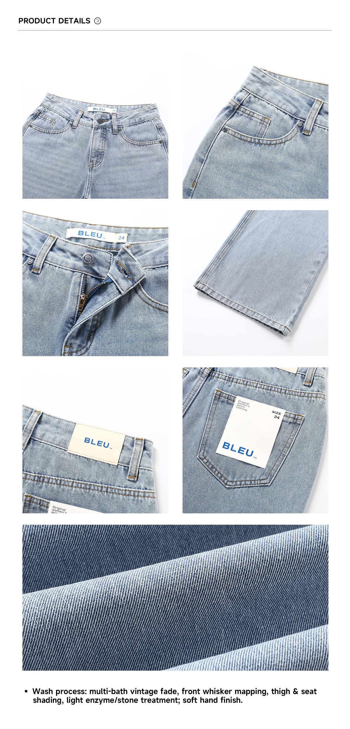 BLEU Women's Mid Rise Baggy Jeans Vintage Washed Wide Leg Denim Pants Comfortable Fit Street Wear Style