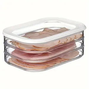 J.C 3-tier Stackable Deli Meat and Cheese Storage Organizer with Lid, BPA-Free Plastic Refrigerator Food Container, Dishwasher Safe Set, Kitchen, Food Storage Containers