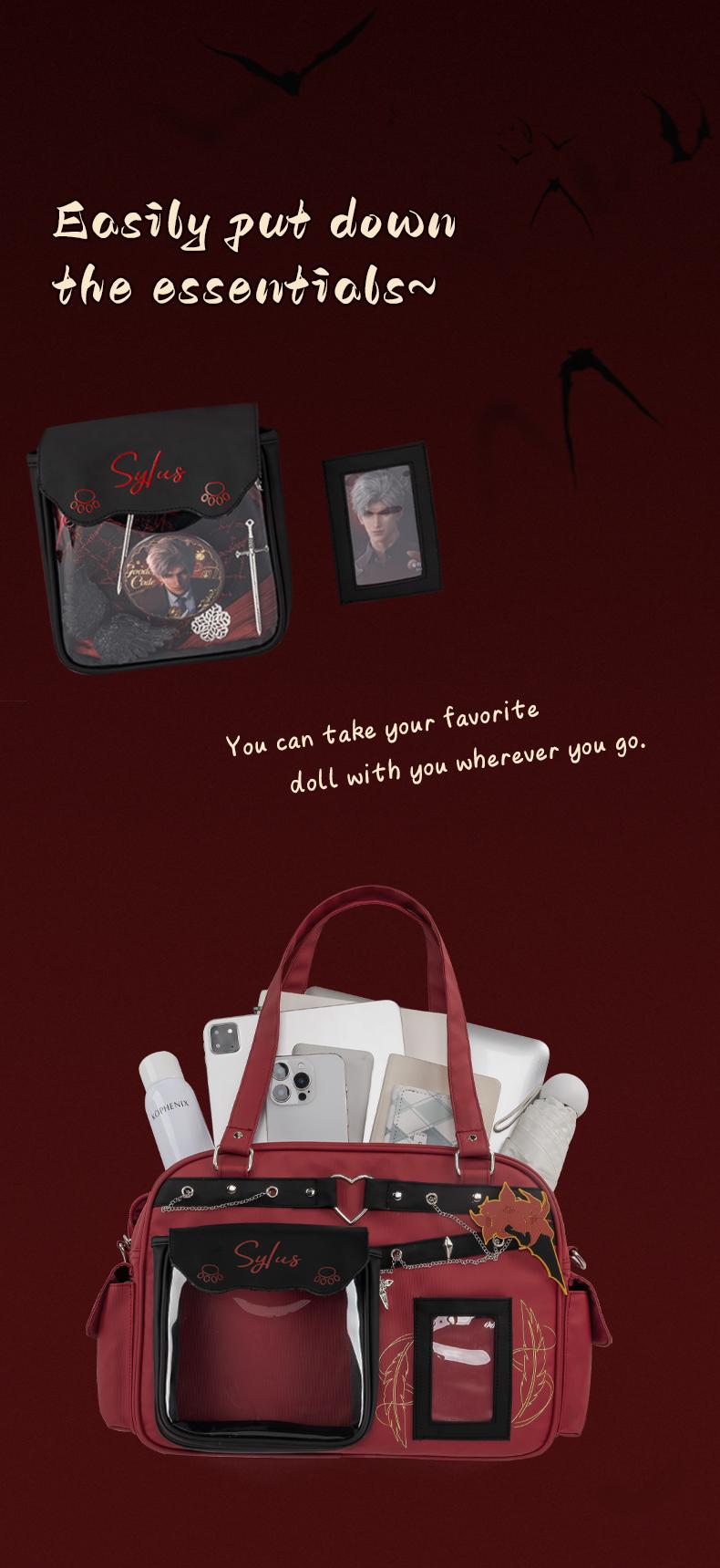 KabaqooOfficial Qin Che Anime Ita Bag for Women Red Large Crossbody Bag with Clear Front Pocket Perfect for Pins Charms & Collections