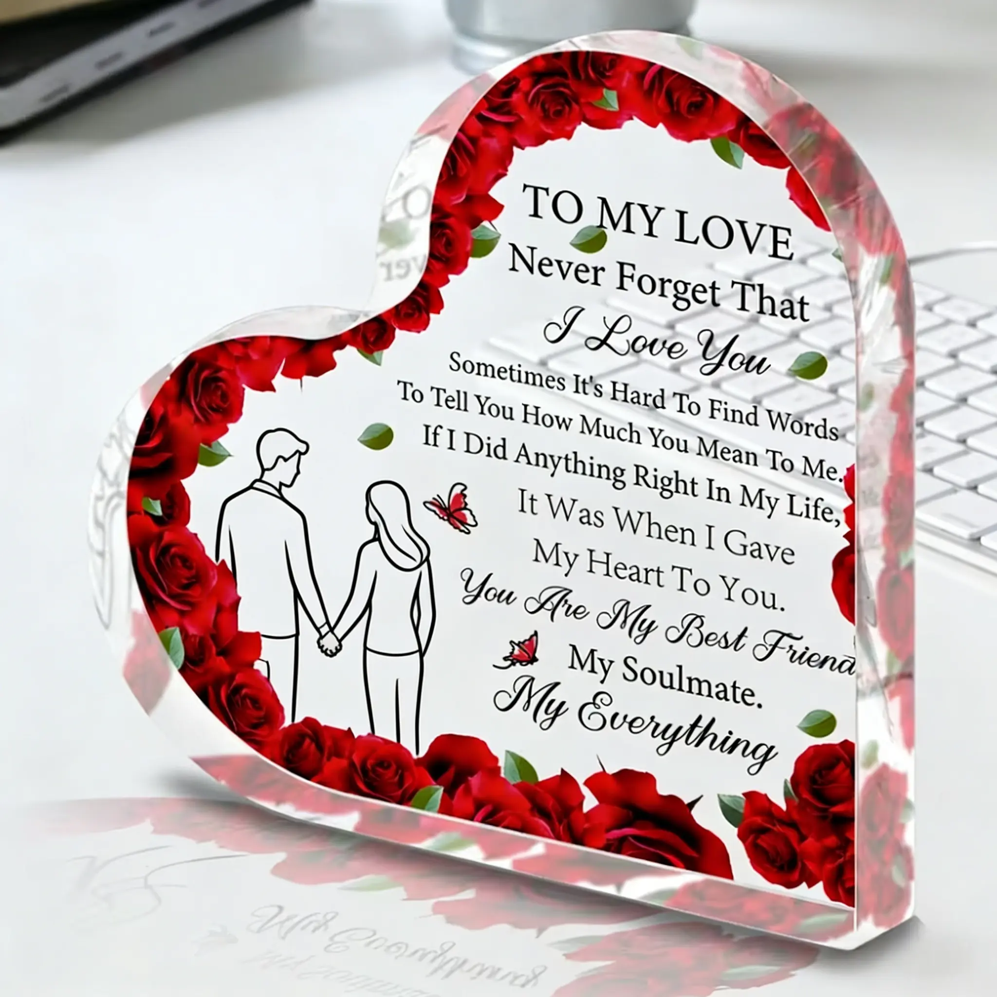 Acrylic Heart Plaque Home Decoration - Romantic Love Quote Desk Decor, Meaningful Signs with Print, Valentine’s Day & Anniversary Keepsake for Partner summerwins