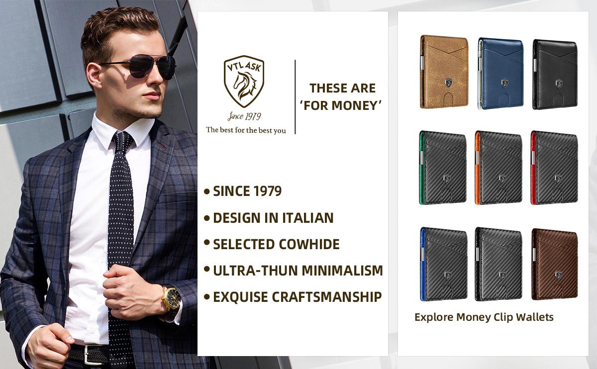VTLASK 2026 Slim Bifold Men's Wallet - RFID Blocking Carbon Fiber & Minimalist Leather, 11 Card Slots, Western Wallet, Anti-Scratch, Cash Pouch Keeps Bills Tidy, Accessories for Adults, Gifts for Boyfriends, Black with Gift Box, Western Wallets, Accessori