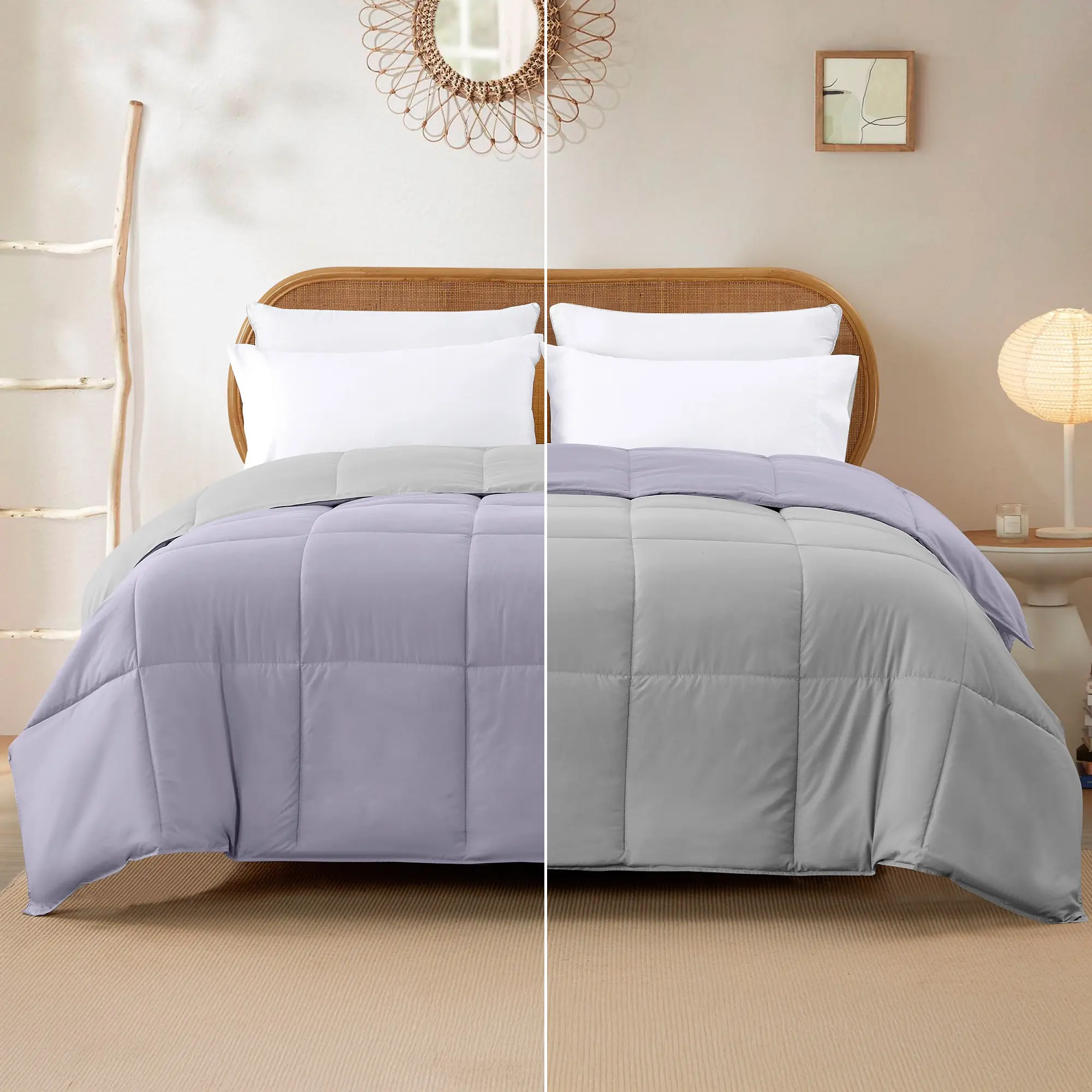 Modern Threads Reversible Down Alternative Comforter - Queen Size, Breathable, Soft, 100% Polyester Fill, Flat Weave Microfibre, Machine Washable, Amethyst & Silver, All-Polyester Fill