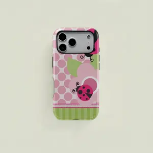 Case for Iphone 16E,  Floral Dot Ladybug Print Phone Case, Durable Two-In-One Protection, Fits iPhone 17 16 16E 15 14 13 12 Pro