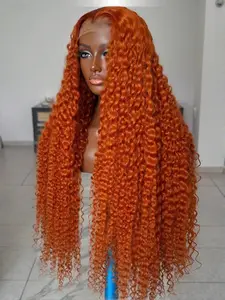 30 Inch Ginger Orange Lace Front Wigs Human Hair Deep Wave 13x6 HD Transparent Lace Frontal Curly Wig 180% Density Copper Water Wigs Human Hair Burnt 350 Glueless Wet Wavy Colored Wig for Women