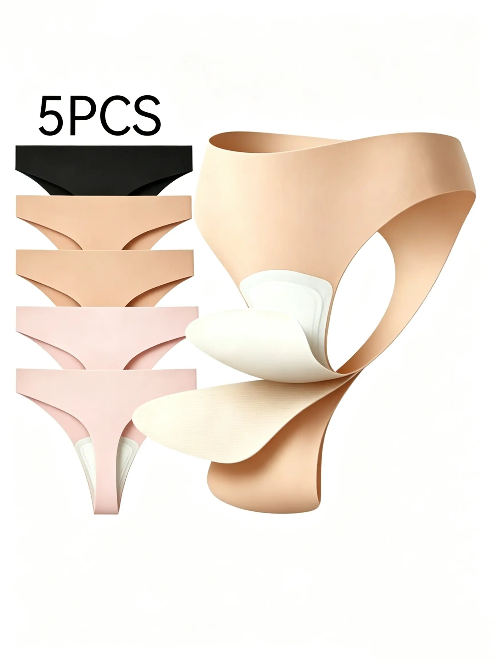 Luna&Lace Women's 5-Piece camel toe covering thong, leak-proof seamless sports thong, ideal for yoga and fitness workouts, discreet design, basic cut, machine washable, comfortable underwear—perfectly invisible thong. Intimates Panties Womenswear Lingerie