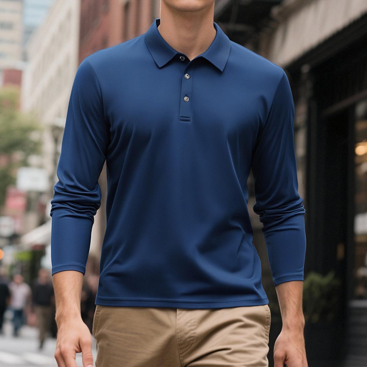 Six-piece men's long-sleeved polo shirts, with plain designs. The combinations are diverse, suitable for various style matching, such as for travel, business, golf, or suburban tours.