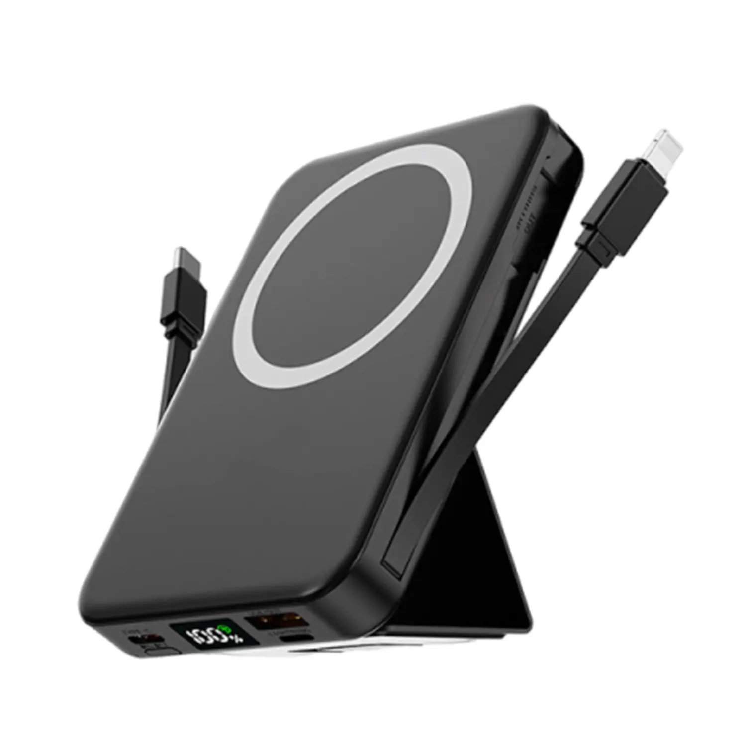 10000mAh MagSafe Magnetic Wireless Power Bank with Stand, 22.5W PD Fast Charging, Built-in USB-C & Lightning Cables, LED Display Phone Holder for iPhone 17/16/15/14/13/12 & Android (5000-10000mAh)