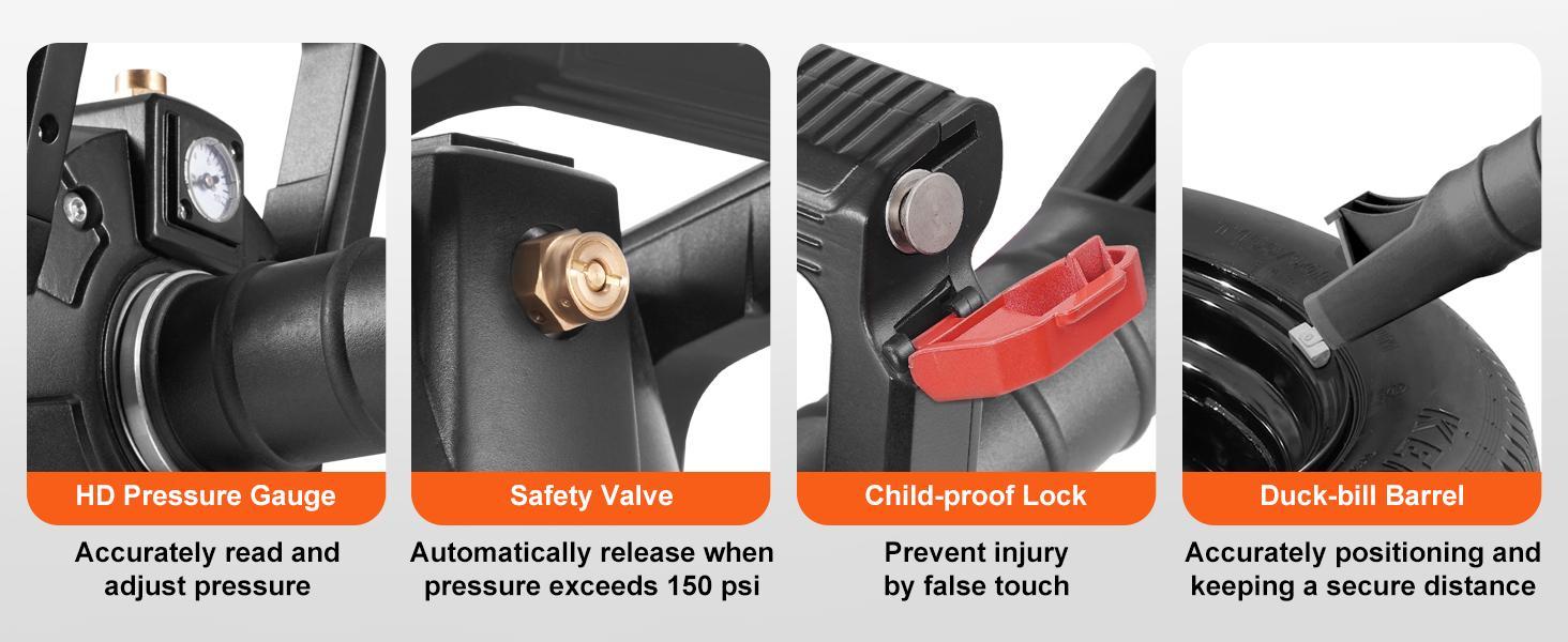 VEVOR Tire Bead Seater, 150 PSI Handheld Tire Bead Seater , 2.4 Gal/9 L Air Tire Bead Blaster, Portable Tire Inflator Tool, 87-116 PSI Operating Pressure for Tractor Truck ATV Car and Automobile Repair，Operating Pressure Tire Bead Seater,