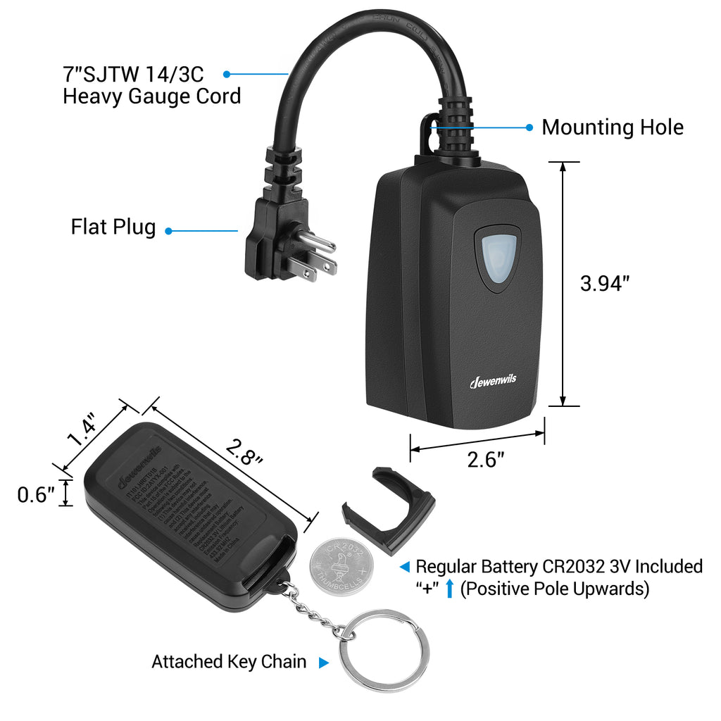 DEWENWILS Waterproof 100ft Programmable Wireless Remote Control Outlet Kit--HRS101F2