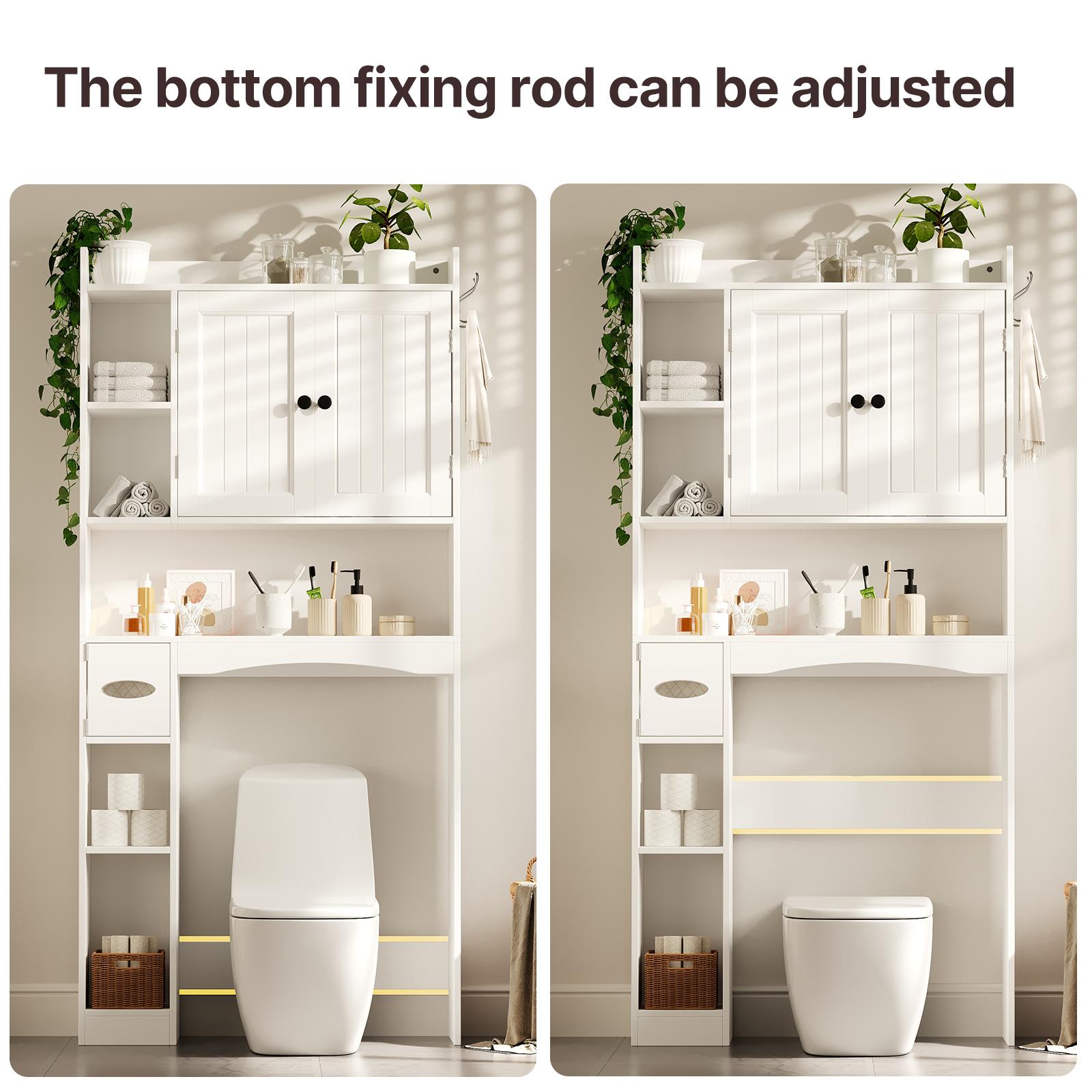 Gizoon Over The Toilet Storage Cabinet, 66''H Over Toilet Bathroom Organizer, Over Toilet Storage Cabinet with 2 Doors, Paper Holder and Racks, Adjustable Shelf, for Bathroom, Laundry, White