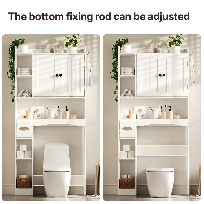 Gizoon Over The Toilet Storage Cabinet, 66''H Over Toilet Bathroom Organizer, Over Toilet Storage Cabinet with 2 Doors, Paper Holder and Racks, Adjustable Shelf, for Bathroom, Laundry, White
