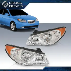 CROSSDESIGN Chrome Headlight Assembly Clear Lens Fit For 2007 2008 2009 2010 Hyundai Elantra