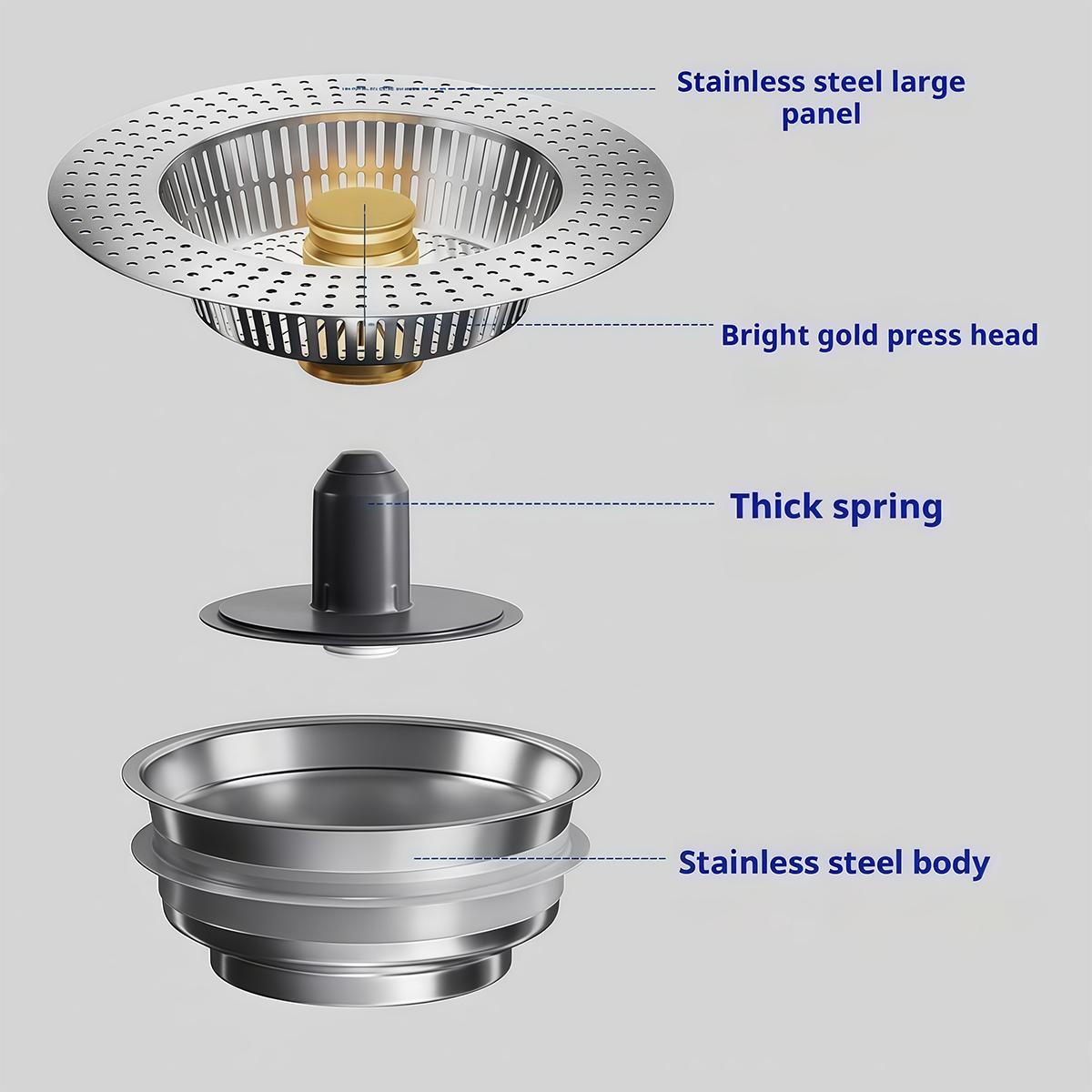 3-in-1 Kitchen Sink Drain Strainer Stainless Steel Sink Plug Deodorizing Anti-Clog Basket Strainer for US Standard 3-1/2 Inch Drains 304 Stainless Steel Quality 3-in-1 Kitchen Sink Drain Strainer Stainless Steel Sink Plug Deodorizing Anti-Clog Basket Strainer for US Standard 3-1/2 Inch Drains 304 Stainless Steel Quality