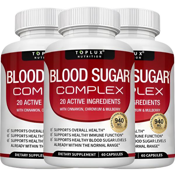 3 Bottles of Healthy Blood Sugar Complex 20 Vitamins & Minerals Support Overall Health,Capsules with Chromium Cinnamon ,edible blood sugar balance health,gym edible dietary,60 capsule healthcare fitness dietary