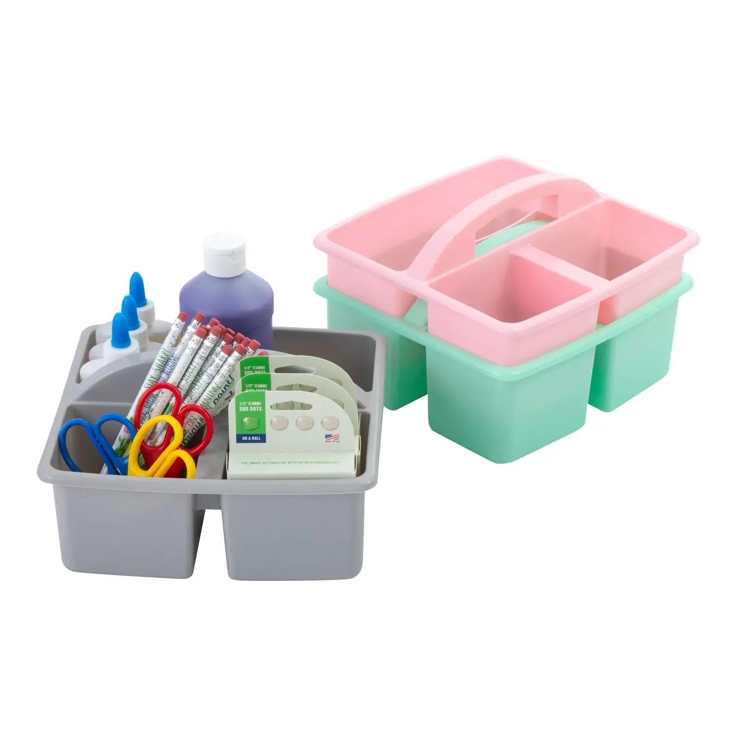 Plastic Compartmentalized Organizer Caddies - 6 Pc, Multicolor Divided Compartments for Classroom Office School Supplies Plastic Compartmentalized Organizer Caddies - 6 Pc, Multicolor Divided Compartments for Classroom Office School Supplies