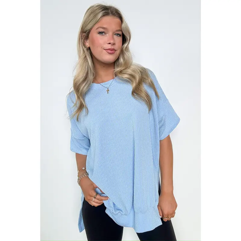 Weekend Wanderlust Rib Knit Side Slit Top - BACK IN STOCK