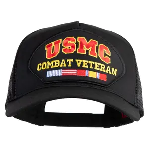USMC Combat Veteran Patched Solid Cotton Twill 5 panel Mesh Back Cap