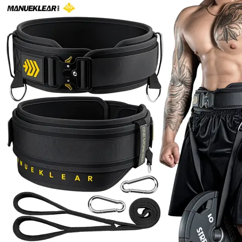 MANUEKLEAR 2-in-1 Dip Belt & Weightlifting Belt with 36.7" Loading Strap, Double-Layer Weighted Belt for Pull-Ups, Dips, Squats & Strength Training