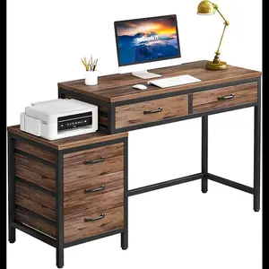 5-Drawer Computer Desk with Integrated Printer Stand – Premium Home Office Desk for Ultimate Organization – Large Writing Table with Storage