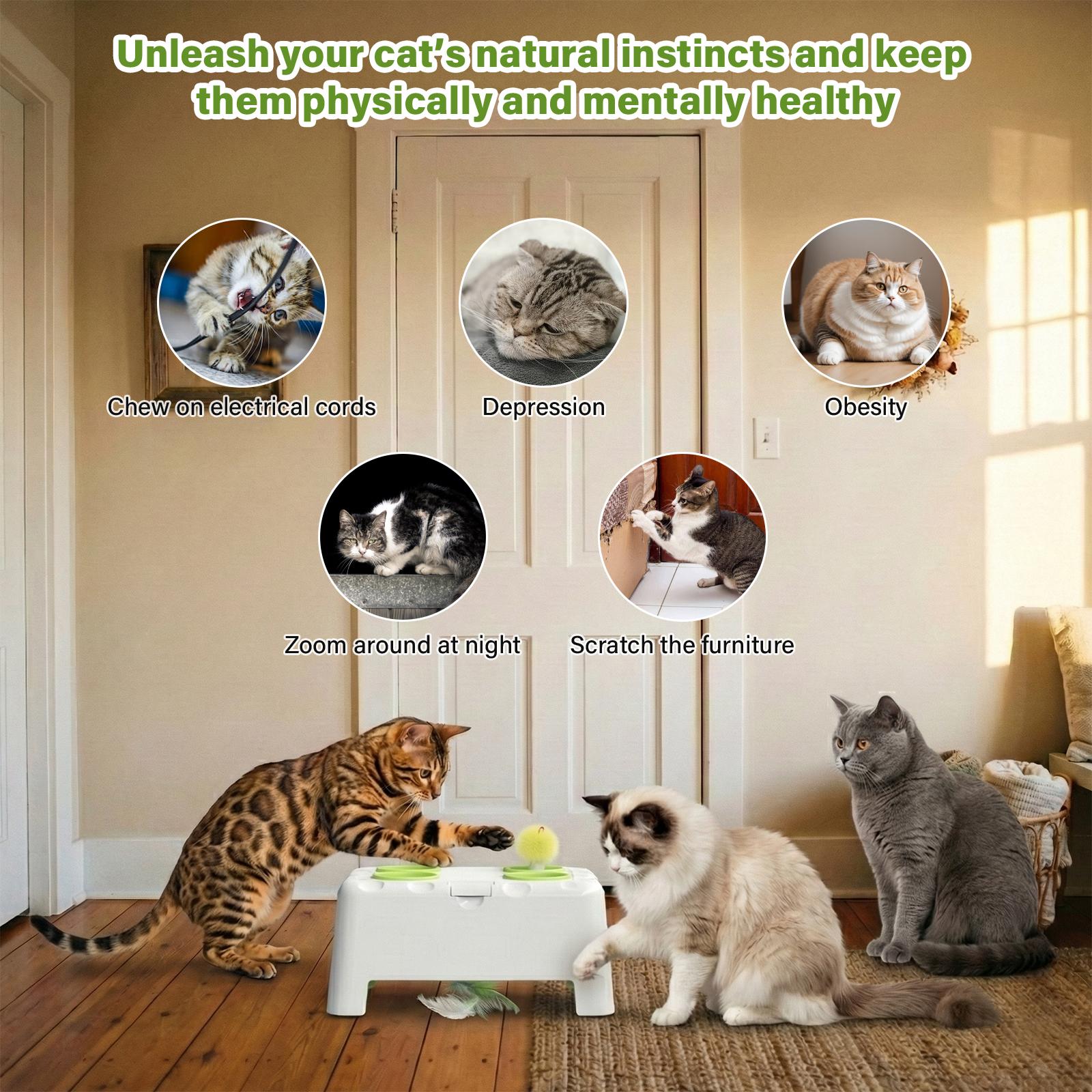 HAPPYCODE Magic House Interactive Cat Toy: a 4-hole whack-a-mole electric cat toy suitable for all cats, featuring three modes: feather wand, whack-a-mole and dual mode (running simultaneously). Pet supplies, educational cat toy,Summervibes,petlovers tikt