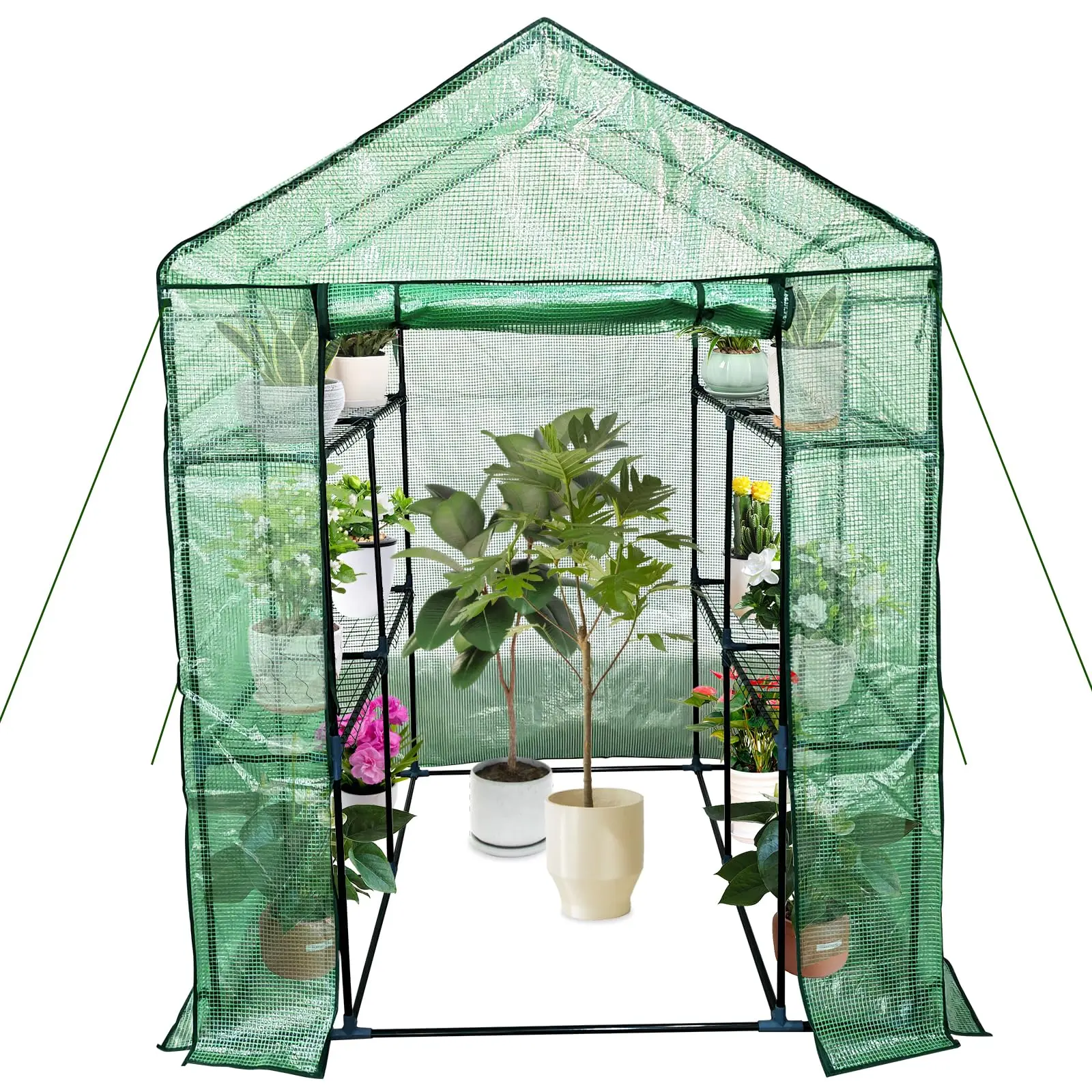 Garvee Heavy Duty Portable Walk-in Greenhouse with Walkin Access, 3-Tier 12" Wide Shelves, Waterproof Rain/Wind Shield, Roll-Up Zippered Door, Ground Pegs & Ropes for Garden Patio Grow Herbs/Veggies, 57x57x76in, Heavy Duty Greenhouse, Portable Greenhouse