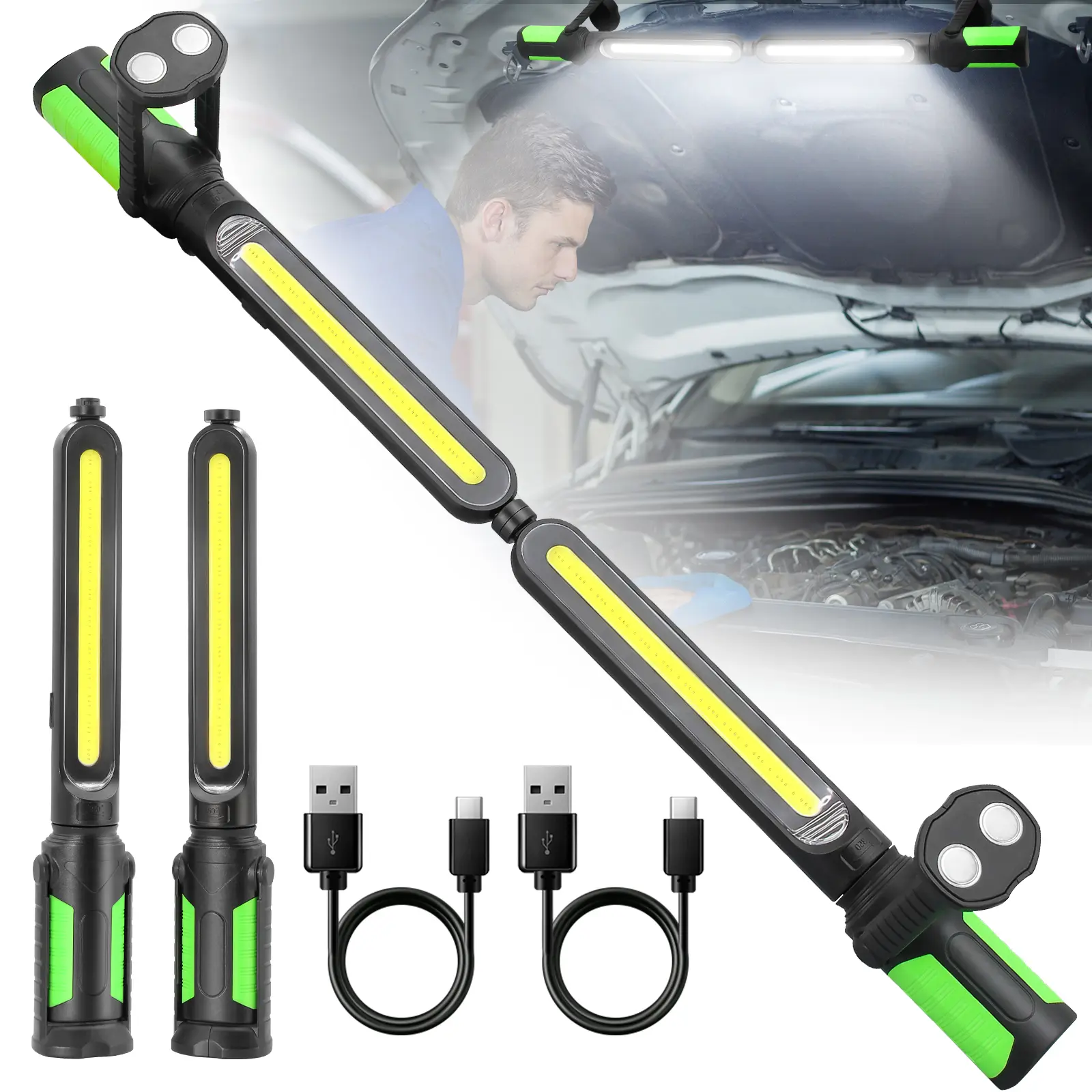 【DealsForYouDays】Sylstar Rechargeable 2400LM USB Work Light Bar for Mechanics, 4400mAh Battery, Hooks & Magnetic Attachment, LED Car Lights, Vehicle Accessories for Car & Garage Repair Tools, Tools And Gadgets, Car Accessories