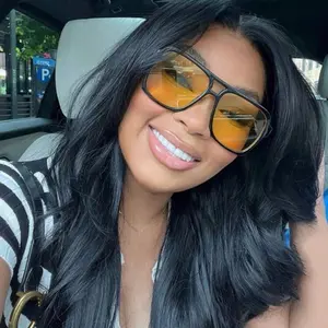 Trendy Oversized Yellow Tint Sunglasses Black Square Frame Fashion Shades