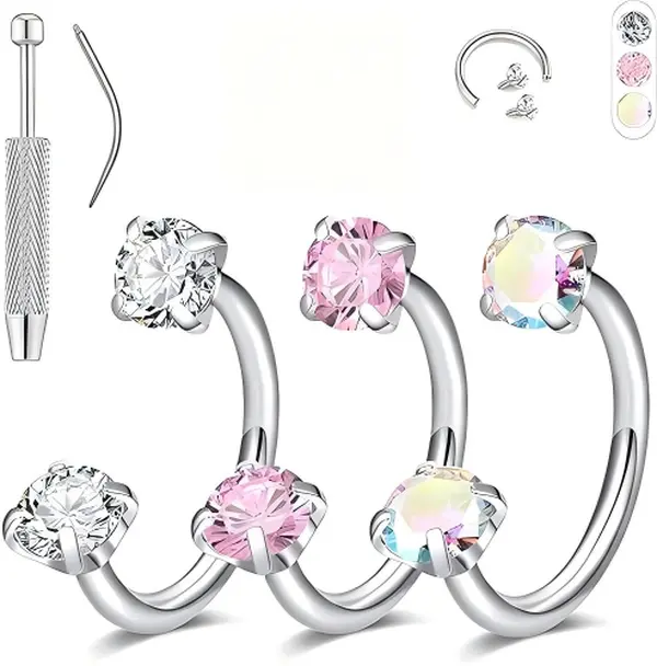 Dainty Horseshoe Nose Ring, 18G 8mm Implant Grade Titanium Septum Jewelry for Women, Hypoallergenic Double CZ Cartilage, Tragus & Lip Ring, Christmas & Valentine Gifts for Her, Non Tarnish Jewelry, Gemstone, Gifts For Women, Romance, Gifts Adults