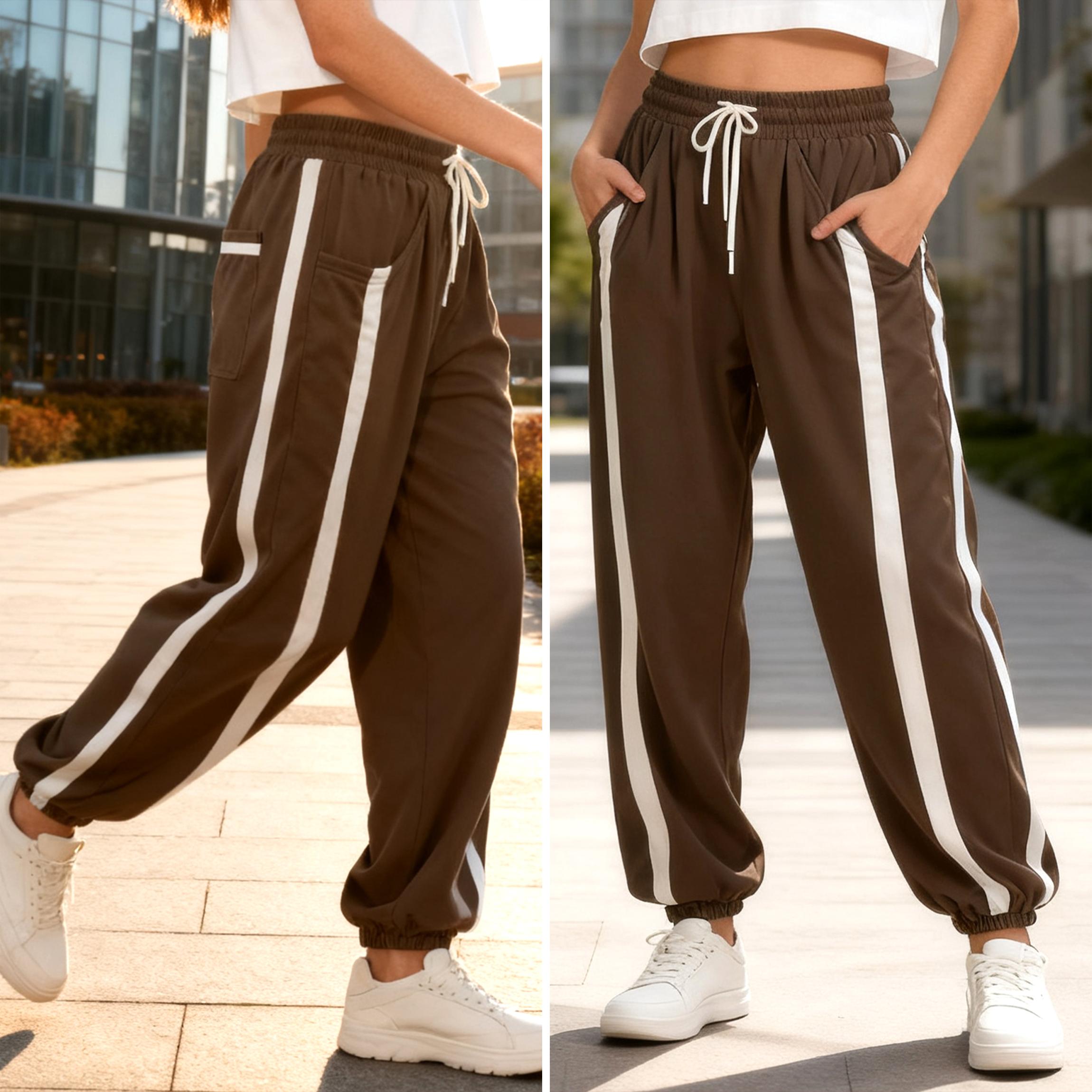 Buenoble Women's Casual Colorblock Stripe Sweatpants Loose Fit Joggers with Elastic Waist Pockets