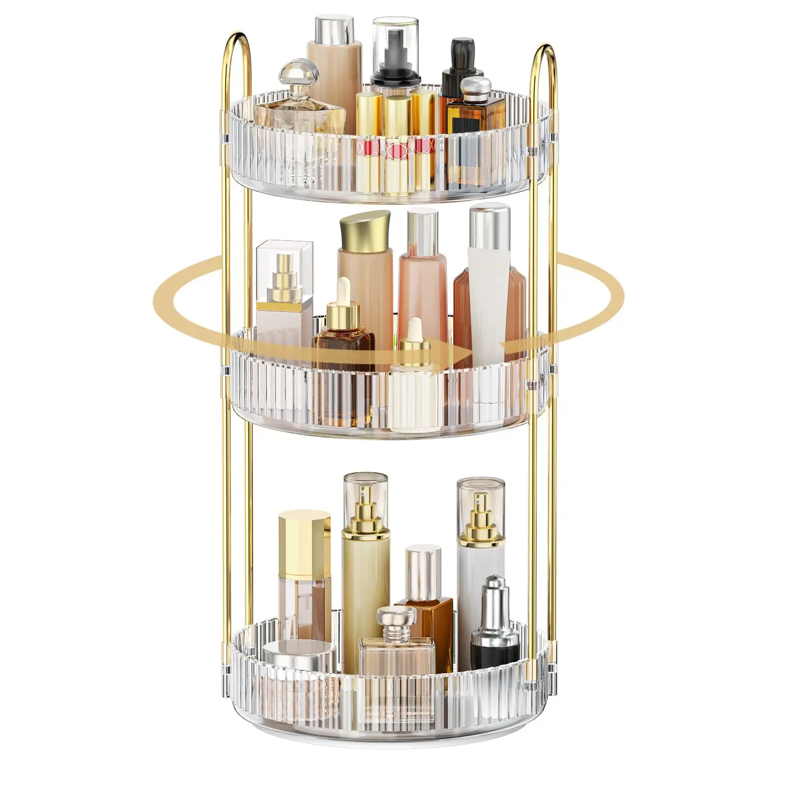 Rotating Makeup Organizer for Vanity, Bathroom Counter Organizer,Large Capacity Skincare Perfume Storage,  360 Spinning Cosmetic Dresser Countertop Organizers (Transparent, 3 Tier)