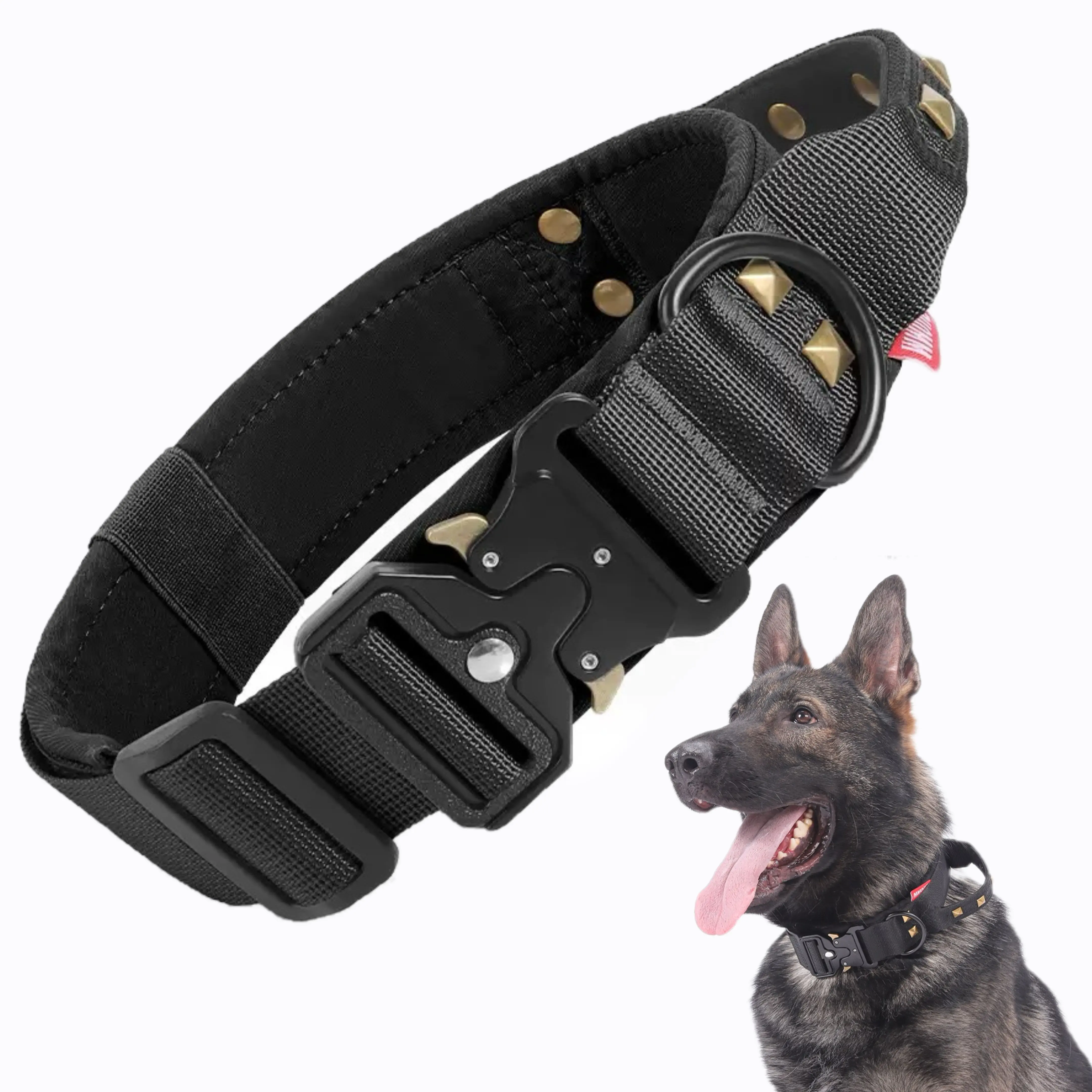 AUROTH Tactical Dog Collar, Adjustable Military Training Nylon Dog Collar with Control Handle and Heavy Quick-Release Metal Buckle for Small Medium Large Dogs