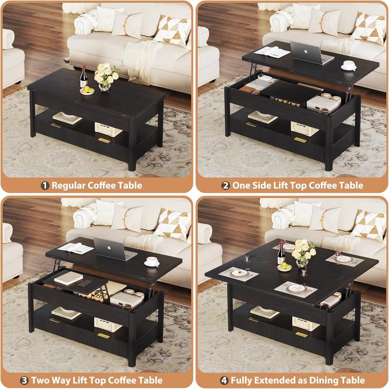 40" Lift Top Coffee Table with Storage, 4 in 1 Square Coffee Table with Hidden Compartment & Open Shelf & 2 Drawers, Modern Coffee Tables with Lifting Top for Living Room, Home, Office, Black 40" Lift Top Coffee Table with Storage, 4 in 1 Square Coffee Table with Hidden Compartment & Open Shelf & 2 Drawers, Modern Coffee Tables with Lifting Top for Living Room, Home, Office, Black