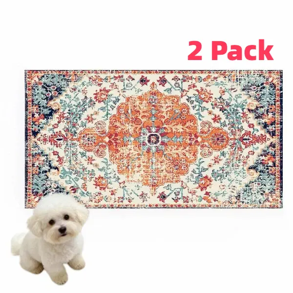 Boho Reusable Pet Pee Pads 2-Pack - 17in×27in Eco-Friendly, Leak-Proof, Waterproof Barrier, Effortless Clean-Up, Machine Washable Pet Feeding Mat, Stylish Home Decor Floor Protection, Dog Puppy Essentials