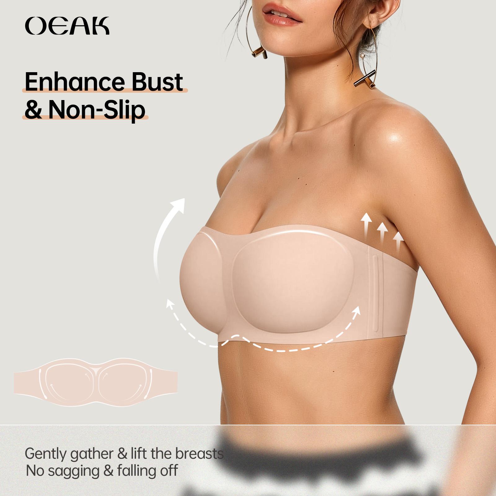 OEAK Womens Strapless Bras Push Up Bandeau Bra Non Slip Wireless Supportive Padded Bras Seamless Comfortable Tube Jelly Bra