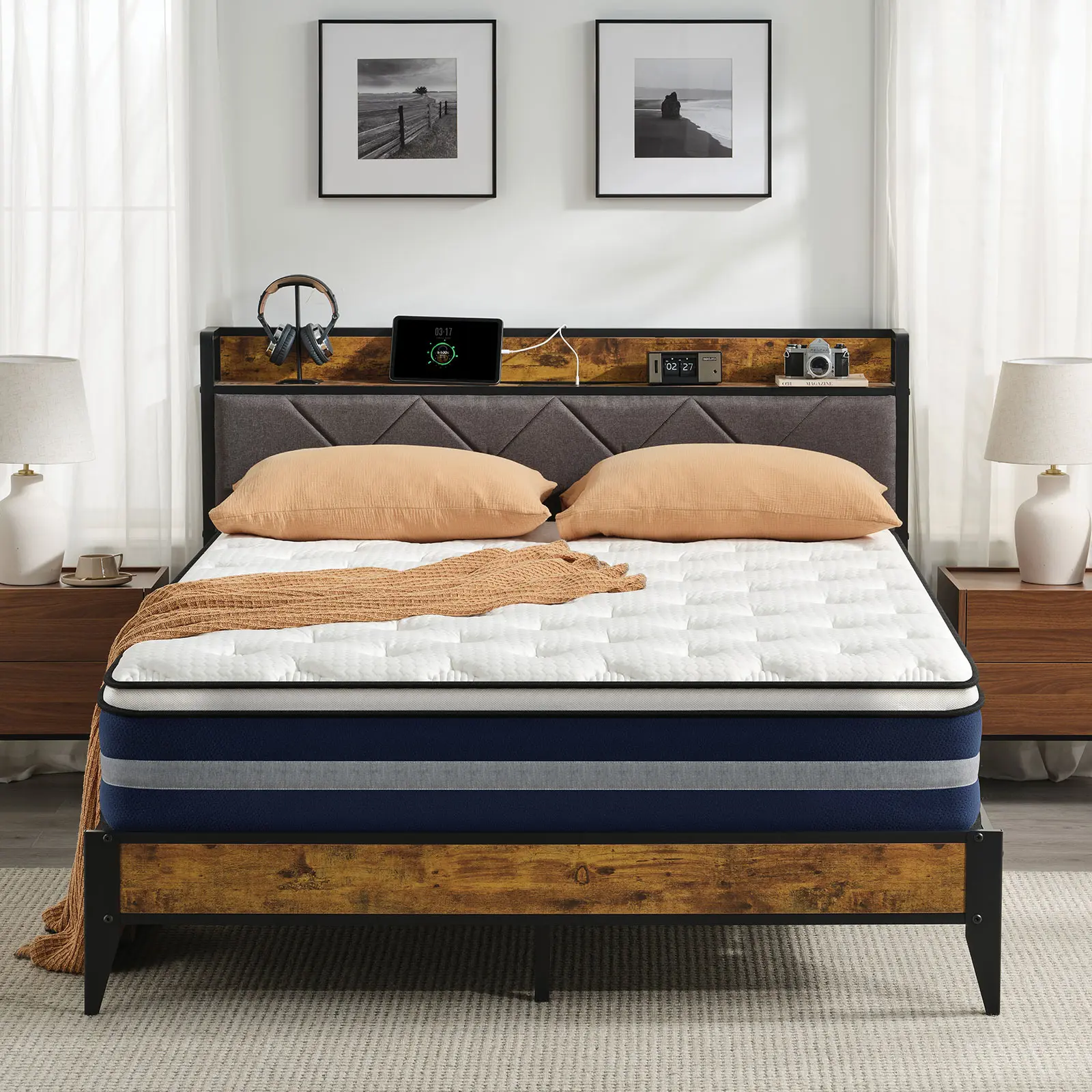 VIZIM Fiberglass‑Free Hybrid Mattress, CertiPUR‑US Cooling Gel Memory Foam, Medium‑Firm Lumbar Support, Motion‑Isolation Woven Fabric Mattress‑in‑a‑Box, 10/12 Inch Twin/Full/Queen, Bedroom, Dorm, Home Decor,  Premium Bed Mattress Cooler Mattress