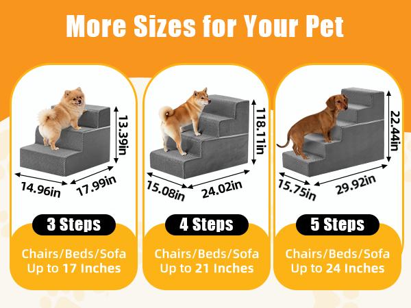 Dog Stairs Ramp for Small Dogs and Cats 5-Step Curved Pet Steps with High-Density Foam for Puppy and Older Cats Indoor Ramp Stairs for Couch High Beds Sofa Chairs Grey