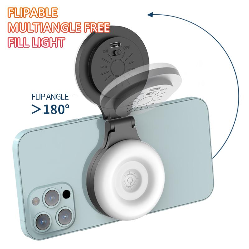 Magnetic Phone Selfie Light – Rechargeable LED Ring Light with 180° Flip, Portable Fill Light for Makeup, Live Streaming & Video Calls