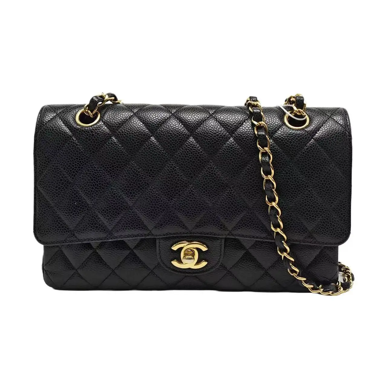 Pre-owned CHANEL Leather Shoulder bags Classic Flap Medium Size In Black Caviar With Gold Tone Hardware Everyday Bags Hand Shoulder Bag