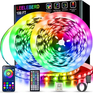 Valentine's Day Led Lights for Bedroom 100 ft (2 Rolls of 50ft) Music Sync Color Changing RGB Led Strip Lights with Remote App Control Bluetooth Led Strip, Lights for Room Home Kitchen Party Decor