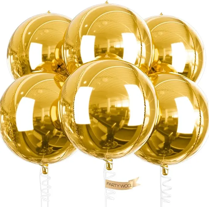 PartyWoo Metallic Gold Foil Decorative Balloons, 6pcs 22-Inch Large Round 4D Jumbo Inflatable Mirror Mylar Balloons for Graduation, Tea Party, Birthday Decorations, Decorative Balloons Balloons