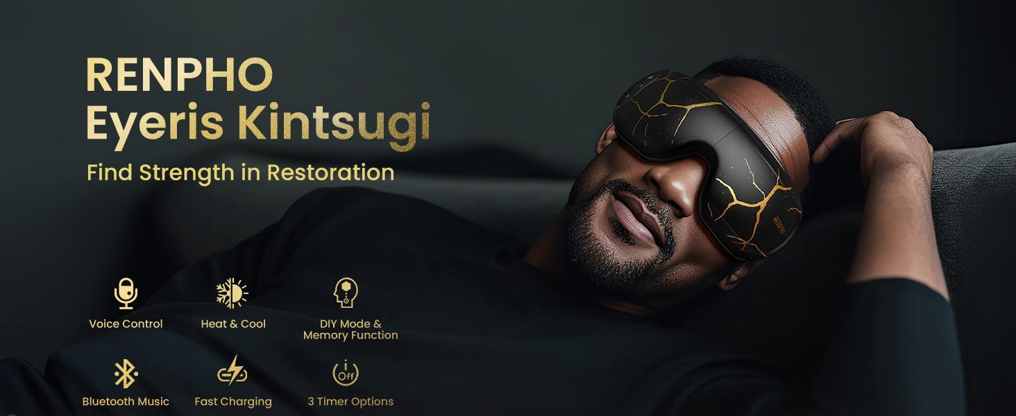 RENPHO Eyeris Kintsugi Voice Control Eye Massager with Heat and Cooling, Ice Gel Pack Spring Glow Up Birthday Gifts, Eye Mask for Relaxation Gift Choice for Man Women