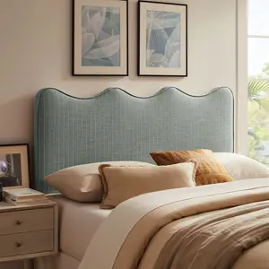 Athena Striped Fabric Upholstered King Size Headboard in Spa Blue Stripe